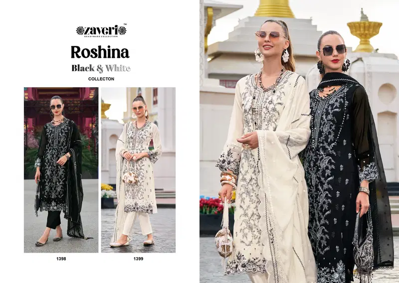 Roshina Black And White By Zaveri Organza Emboidery Readymade Suits Wholesale Online